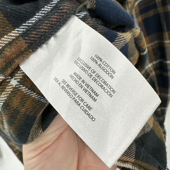 Eddie Bauer Shirt Mens Large Flannel Brown Blue Plaid Cotton Button Up Outdoor - Picture 6 of 9